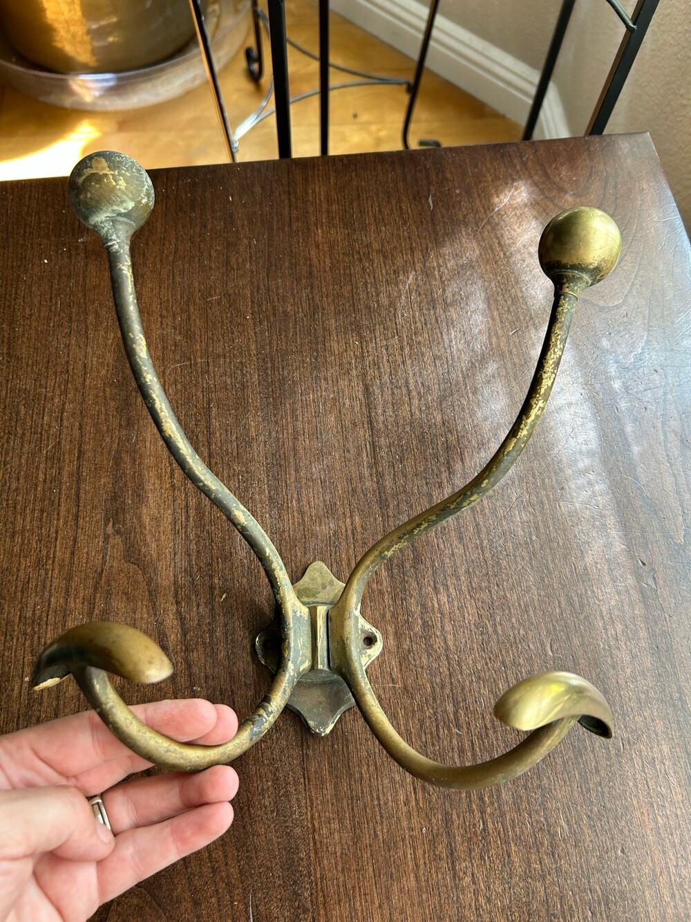 VIntage Victorian BRASS BARBERSHOP ~ WALL MOUNT HAT or COAT RACK w/ 4 Hooks